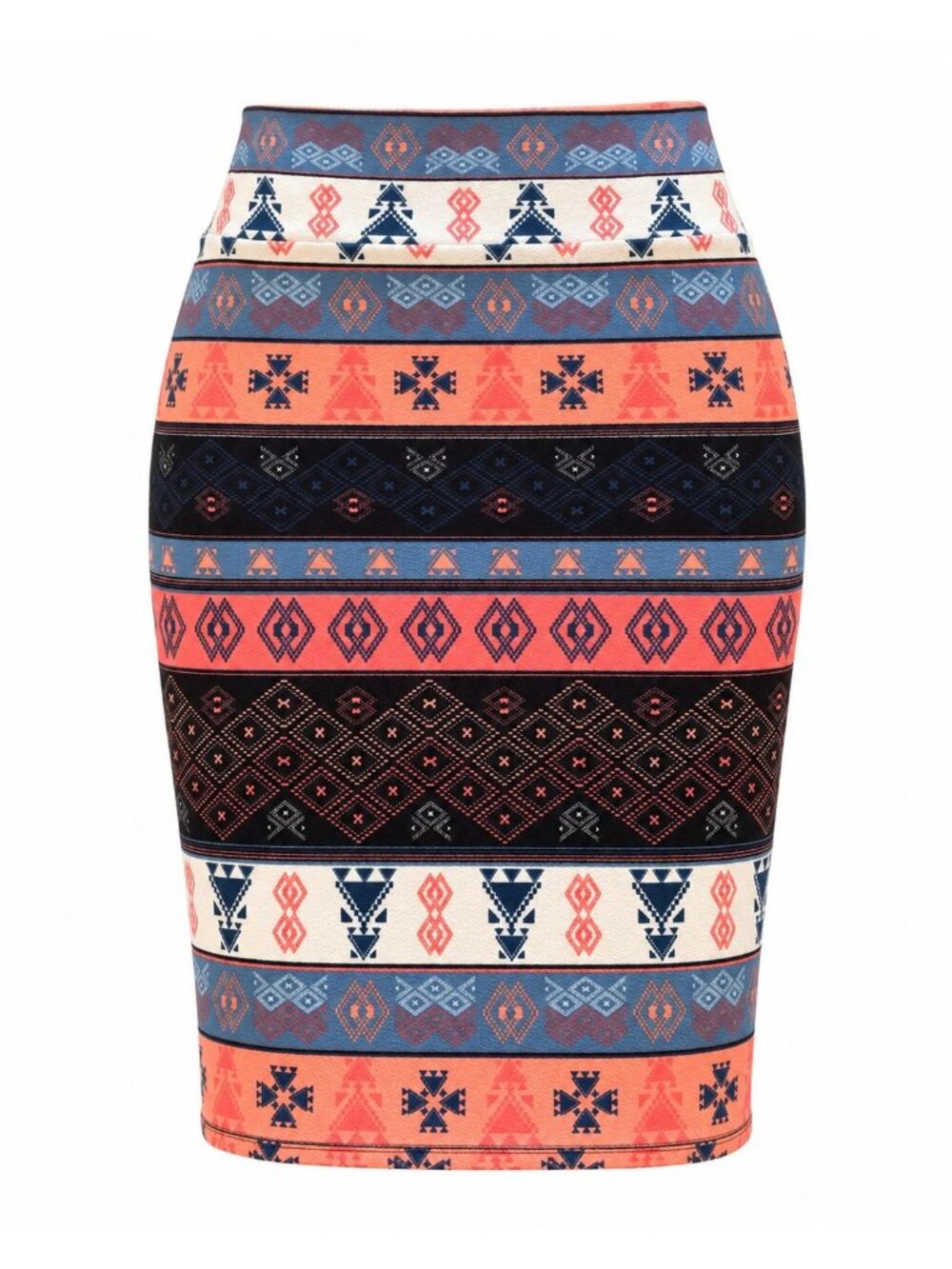 LuLaRoe M Coral Navy Southwestern Geometric Cassie Pencil Skirt Boho